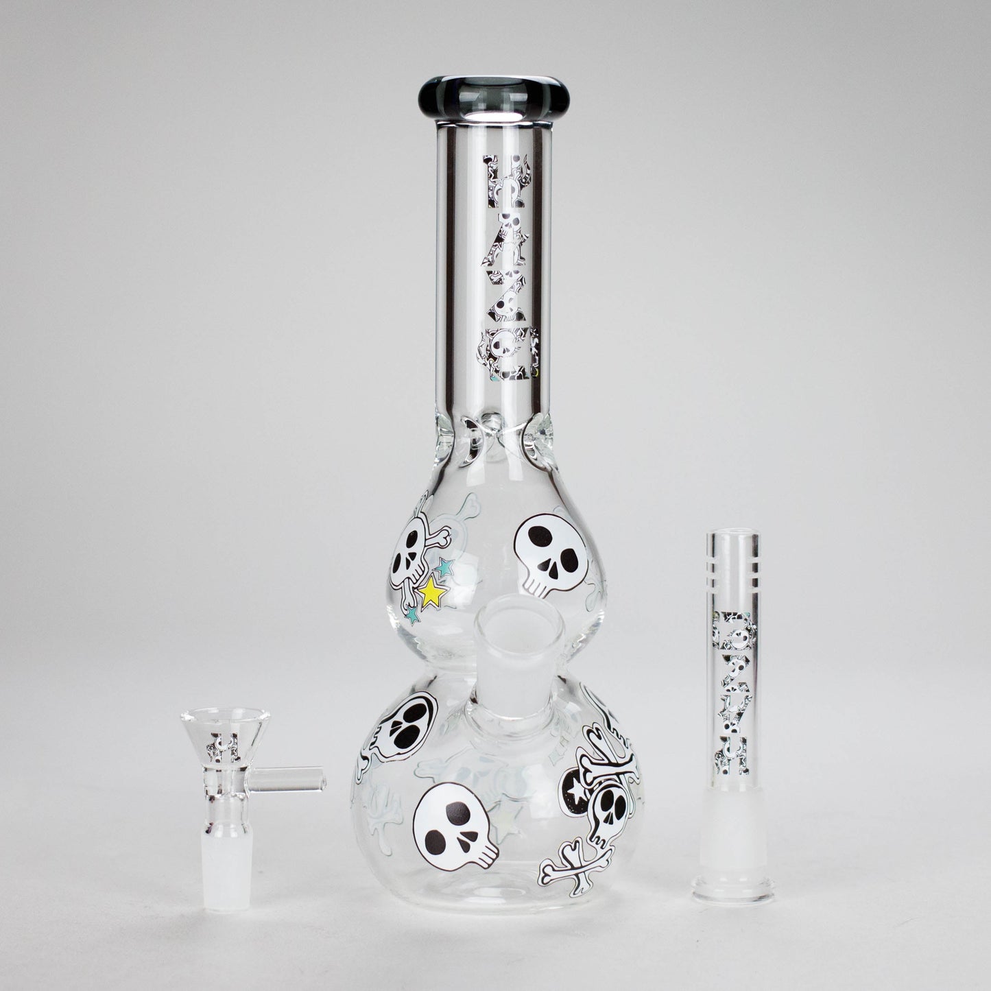 Haze | 9″ Skulls Bubble Glass Bong – Charcoal Black (Mini-P)