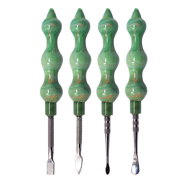 Assorted Design Green Swirly Dabbing Stick With Paddle Scooper - Set-4
