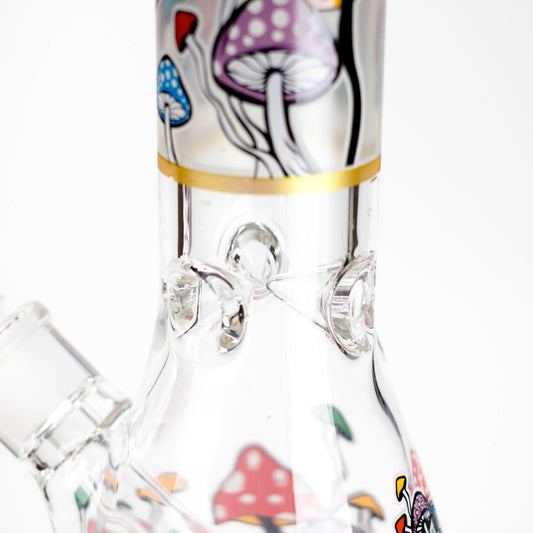 14" Mushroom Skull Design 7mm Thick Heavy Duty Glass Beaker Bong - Glow in the Dark