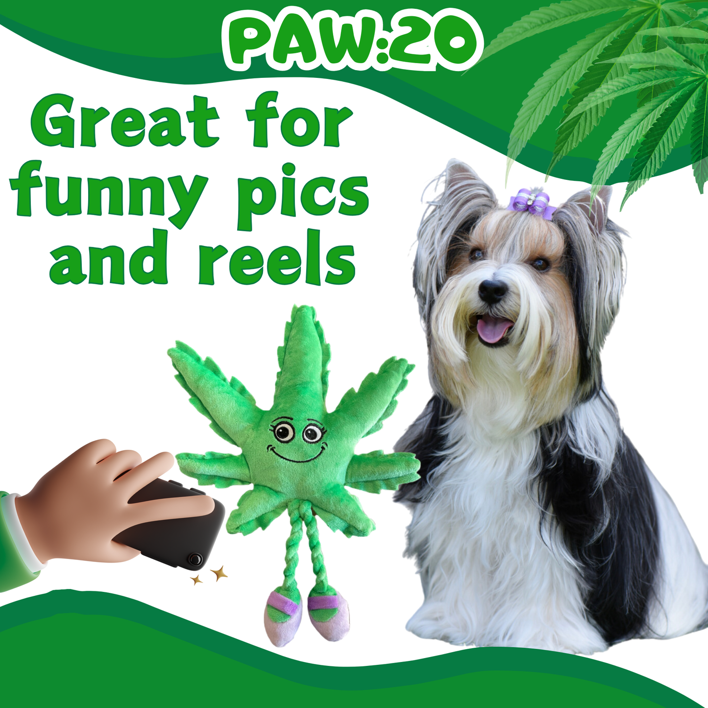 Mary Jane the Marijuana Leaf - Squeaky Dog Toy & Shelf-Sitter Plushie - 13"