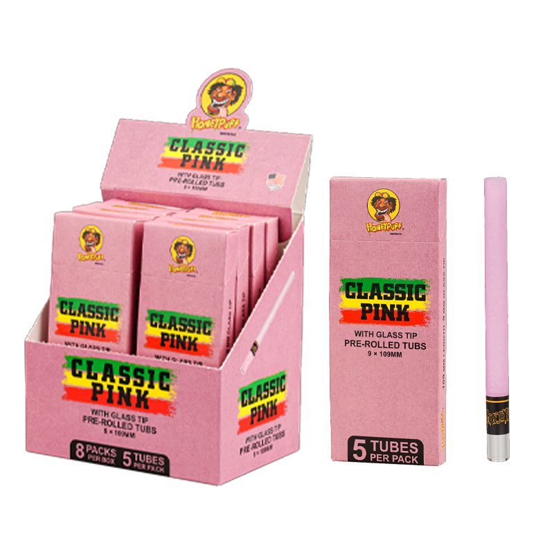 Honey Puff | Pre-Rolled Tubes with Glass Tip – Classic Pink (Box of 8)