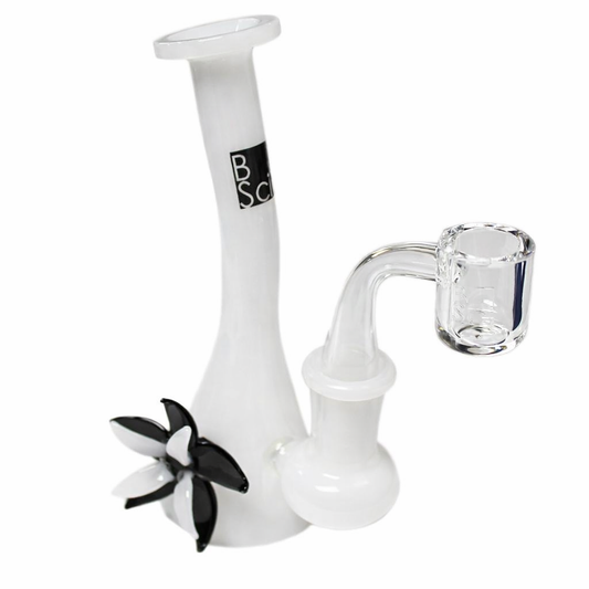 BoroSci | 5.5" Bent Neck Flower Mini Beaker with Banger Glass Rig