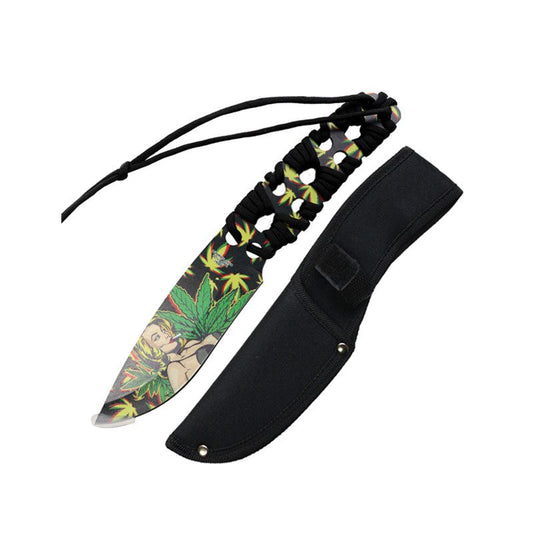 10″ 3D Girl & Leaves Pattern Blade Hunting Knife [14069]