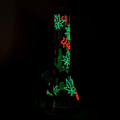 13" Shroomed Out Glow in the dark Glass Bong