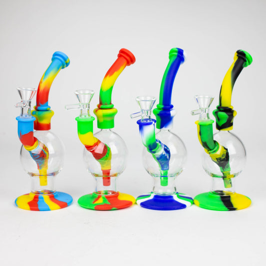 7.8" Silicone+Glass Round bong-Assorted [038B]_0