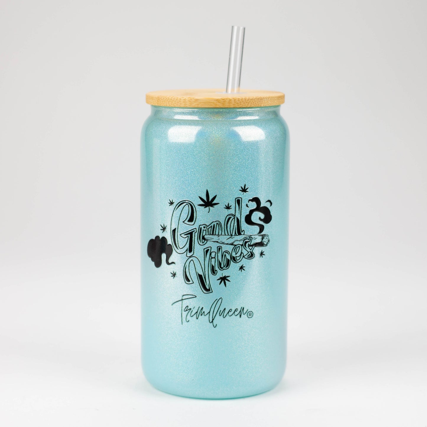 TRIM QUEEN | GOOD VIBES GLASS TUMBLER WITH LID AND STRAW_9