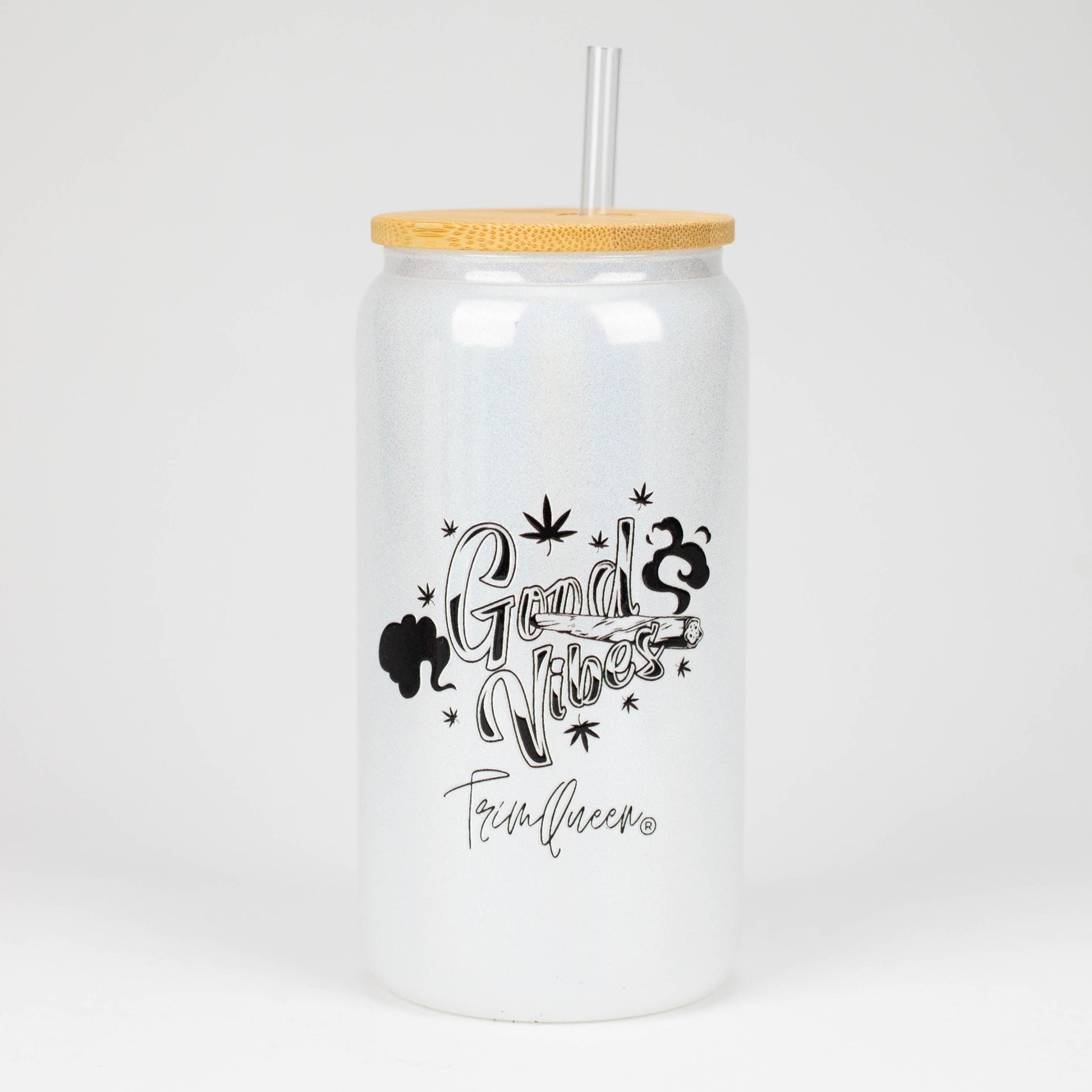 TRIM QUEEN | GOOD VIBES GLASS TUMBLER WITH LID AND STRAW_12