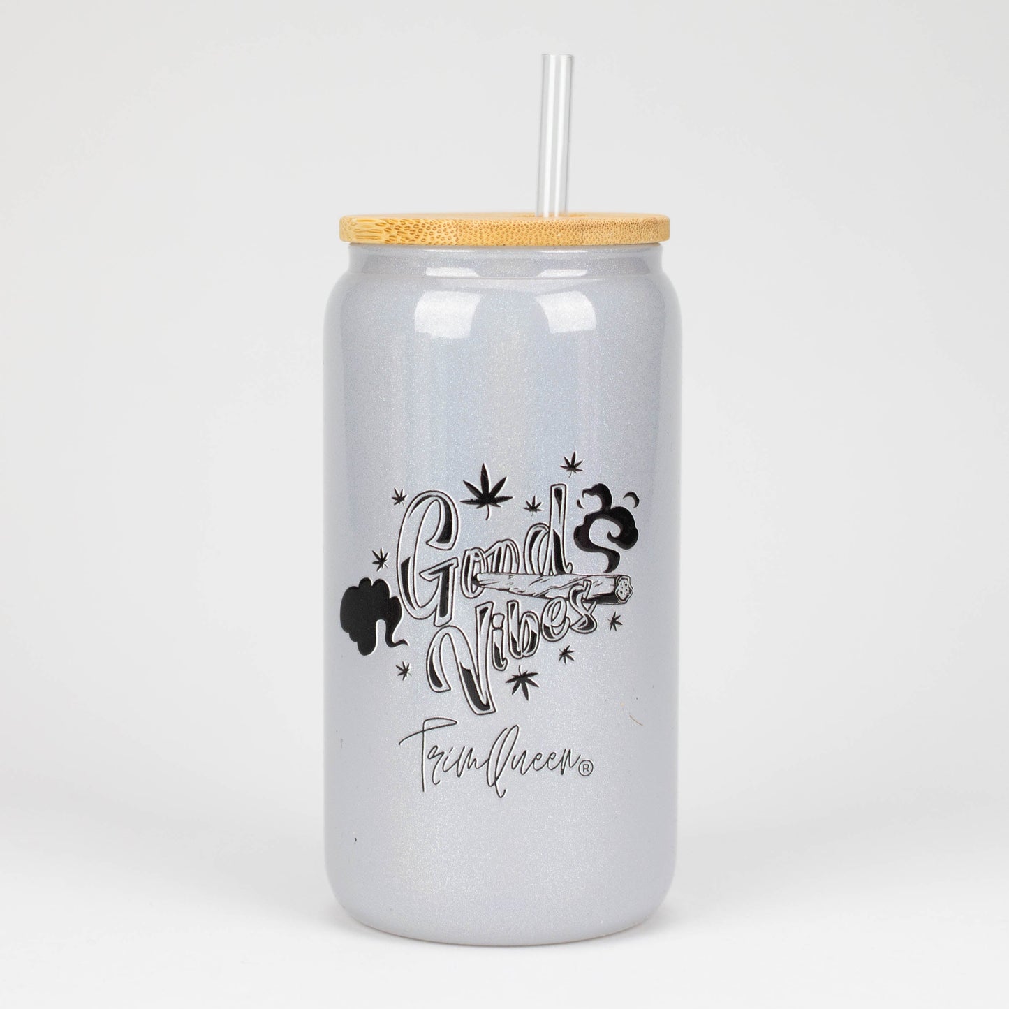 TRIM QUEEN | GOOD VIBES GLASS TUMBLER WITH LID AND STRAW_8