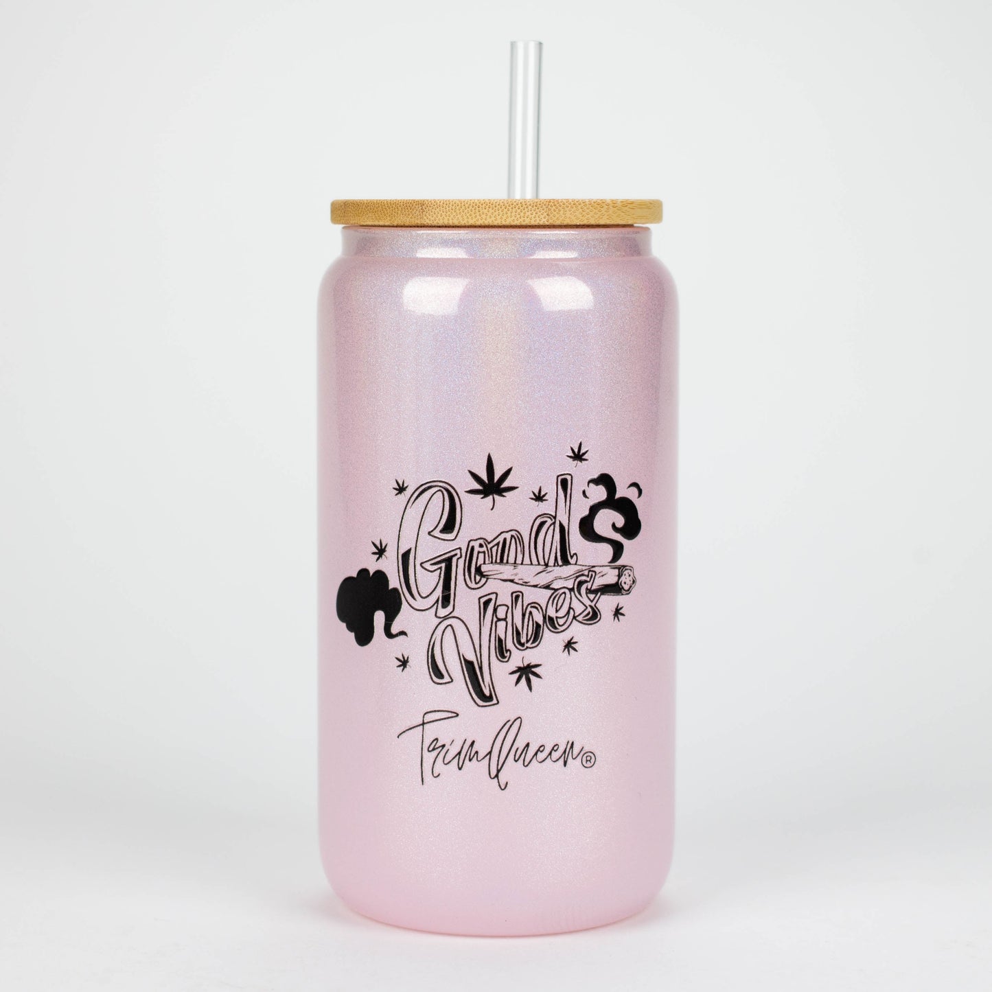 TRIM QUEEN | GOOD VIBES GLASS TUMBLER WITH LID AND STRAW_10