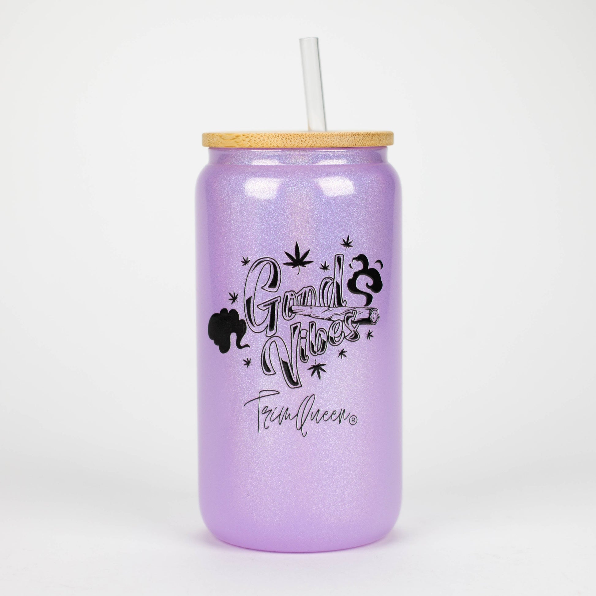 TRIM QUEEN | GOOD VIBES GLASS TUMBLER WITH LID AND STRAW_11
