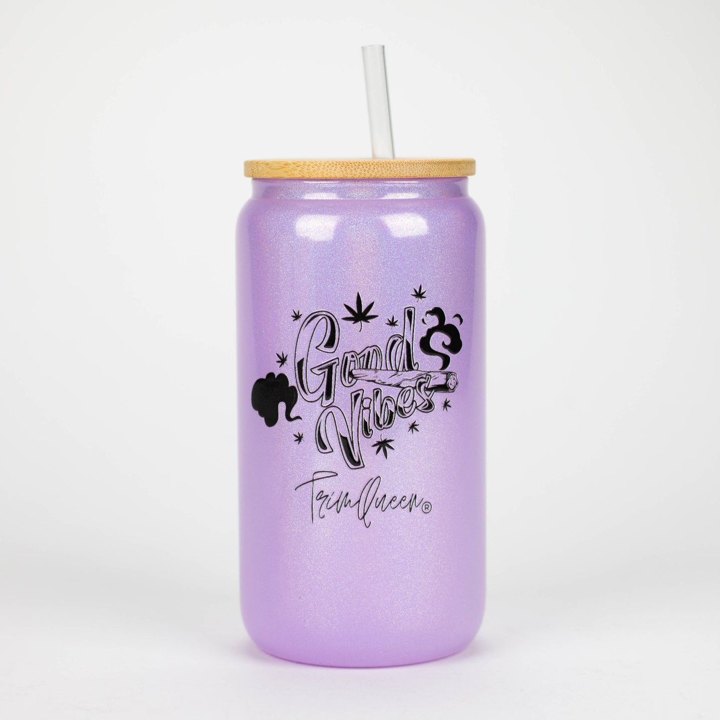 TRIM QUEEN | GOOD VIBES GLASS TUMBLER WITH LID AND STRAW_11