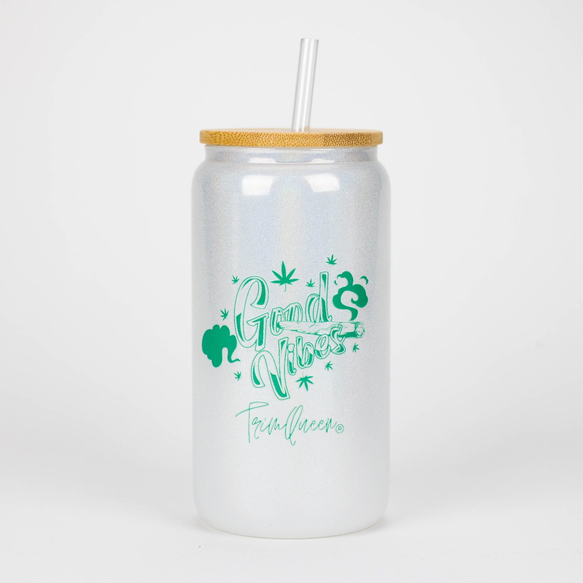TRIM QUEEN | GOOD VIBES GLASS TUMBLER WITH LID AND STRAW_3