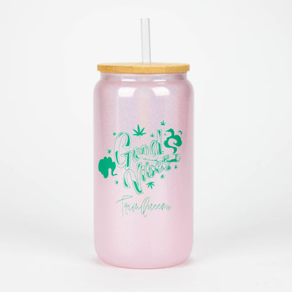 TRIM QUEEN | GOOD VIBES GLASS TUMBLER WITH LID AND STRAW_2