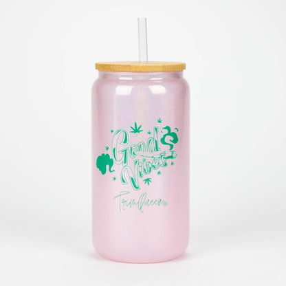 TRIM QUEEN | GOOD VIBES GLASS TUMBLER WITH LID AND STRAW_2