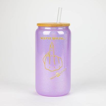 TRIM QUEEN | MIDDLE FINGER GLASS TUMBLER WITH LID AND STRAW_1
