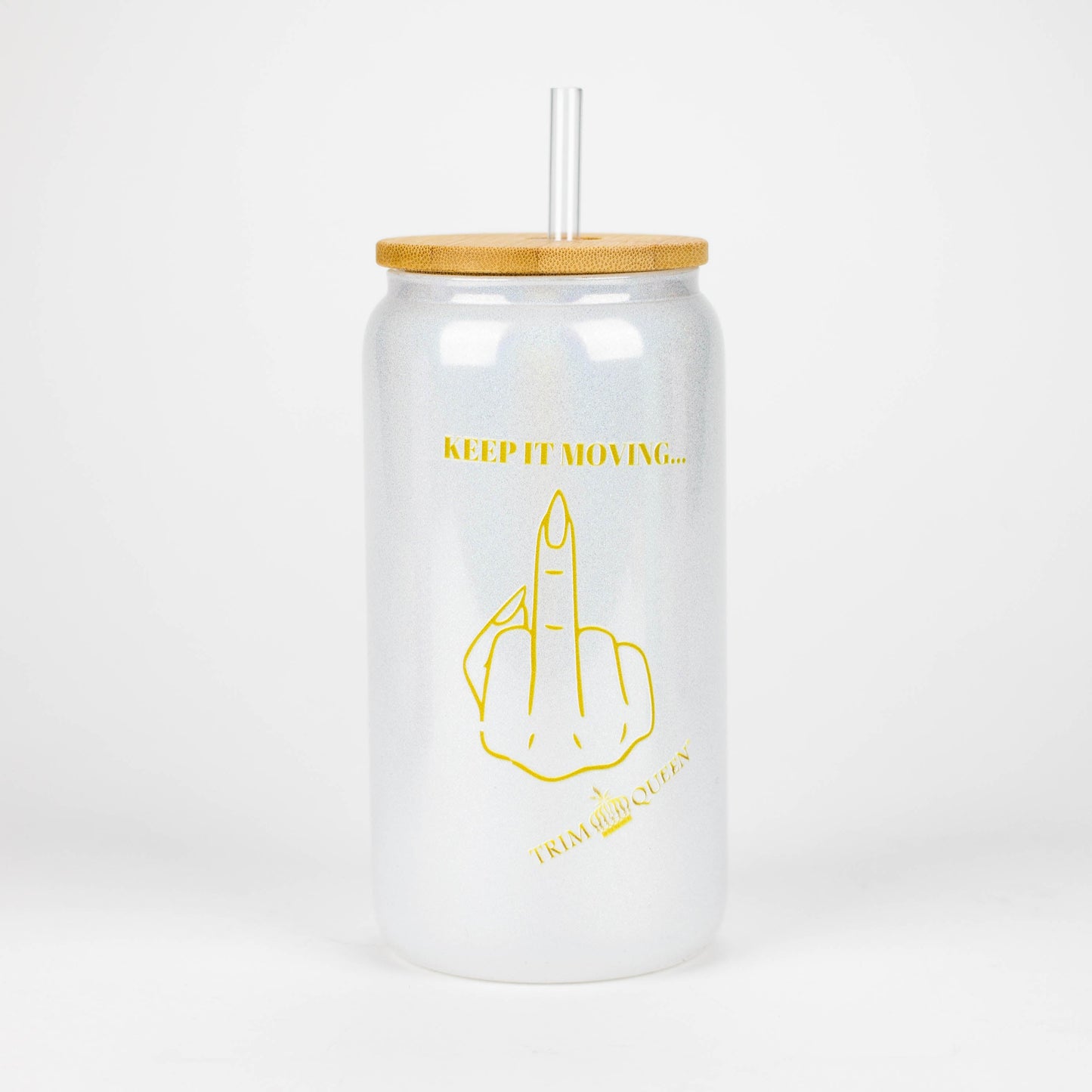 TRIM QUEEN | MIDDLE FINGER GLASS TUMBLER WITH LID AND STRAW_2