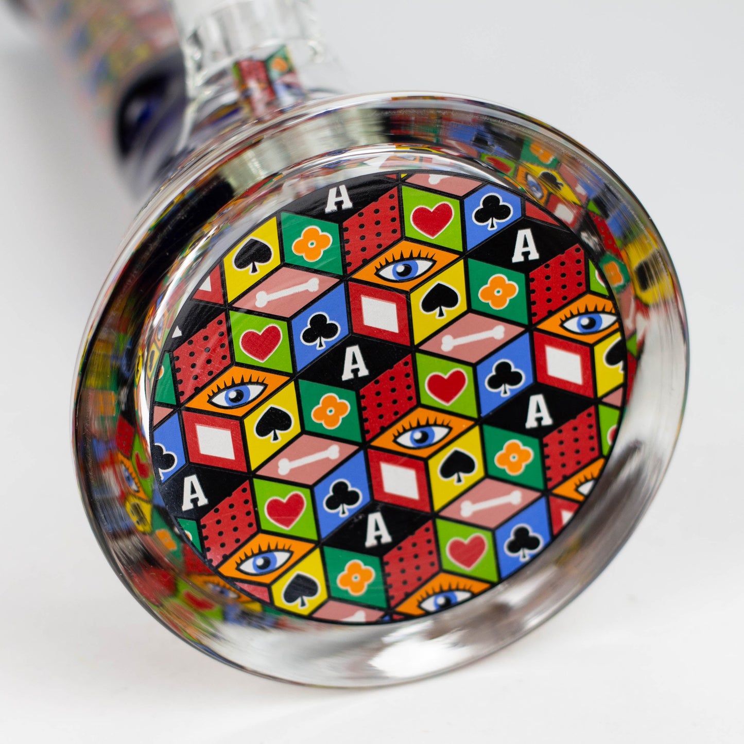 17" Color accented 7 mm glass water bong With Poker Design_3
