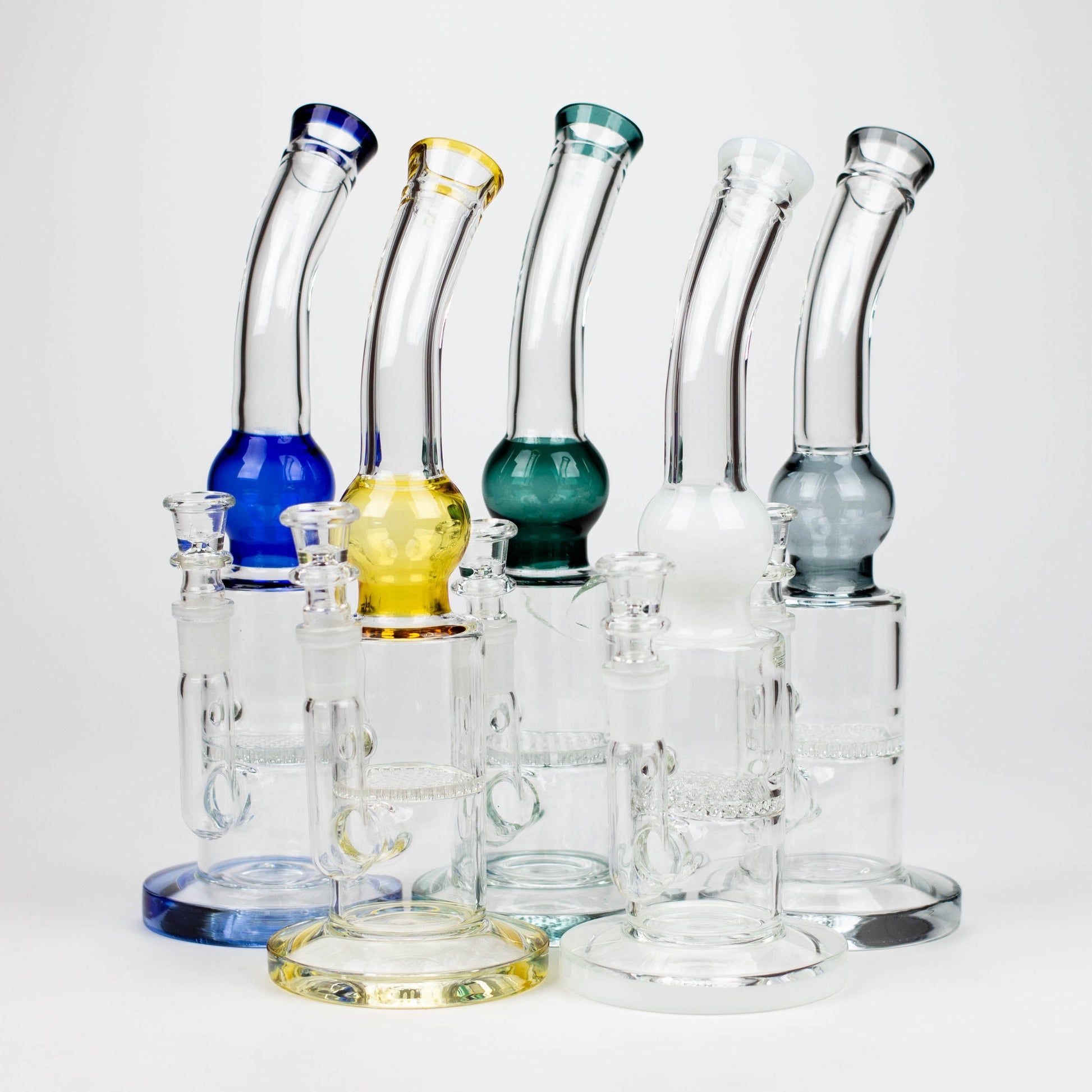 11" Color accented glass bong with honeycomb diffuser-Assorted_0
