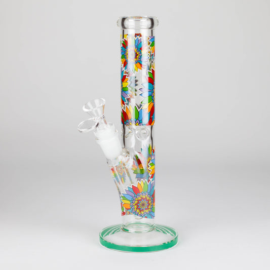 10" Glow in the dark Staight Tube Glass Bong With Flower Design