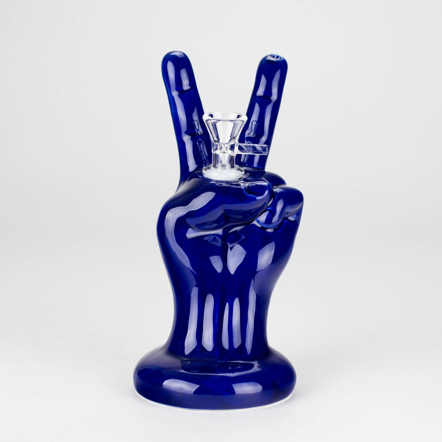 8" Vintage Blue Victory Hand Ceramic Bong – Retro Symbolic Design [ES091WP]