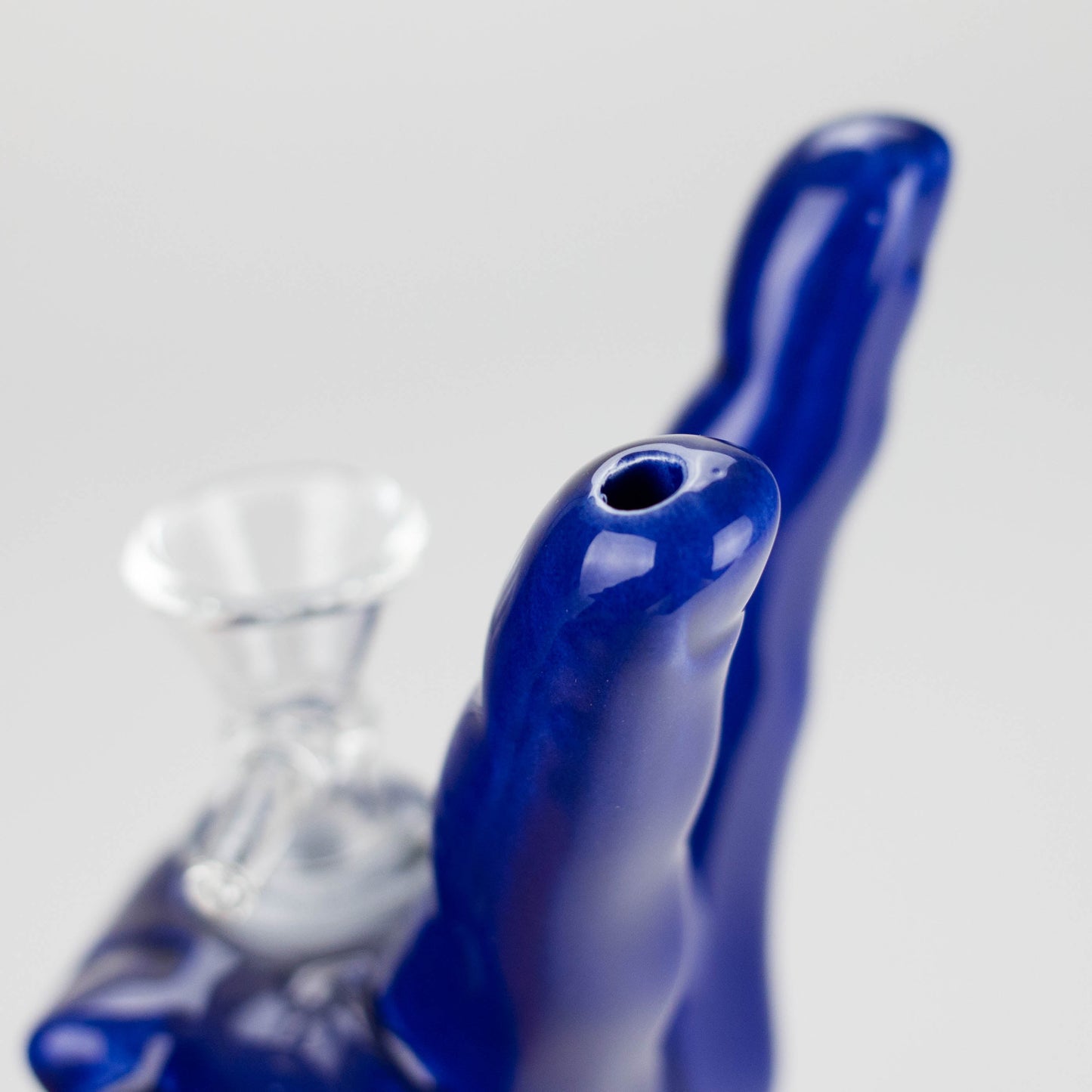 8" Vintage Blue Victory Hand Ceramic Bong – Retro Symbolic Design [ES091WP]