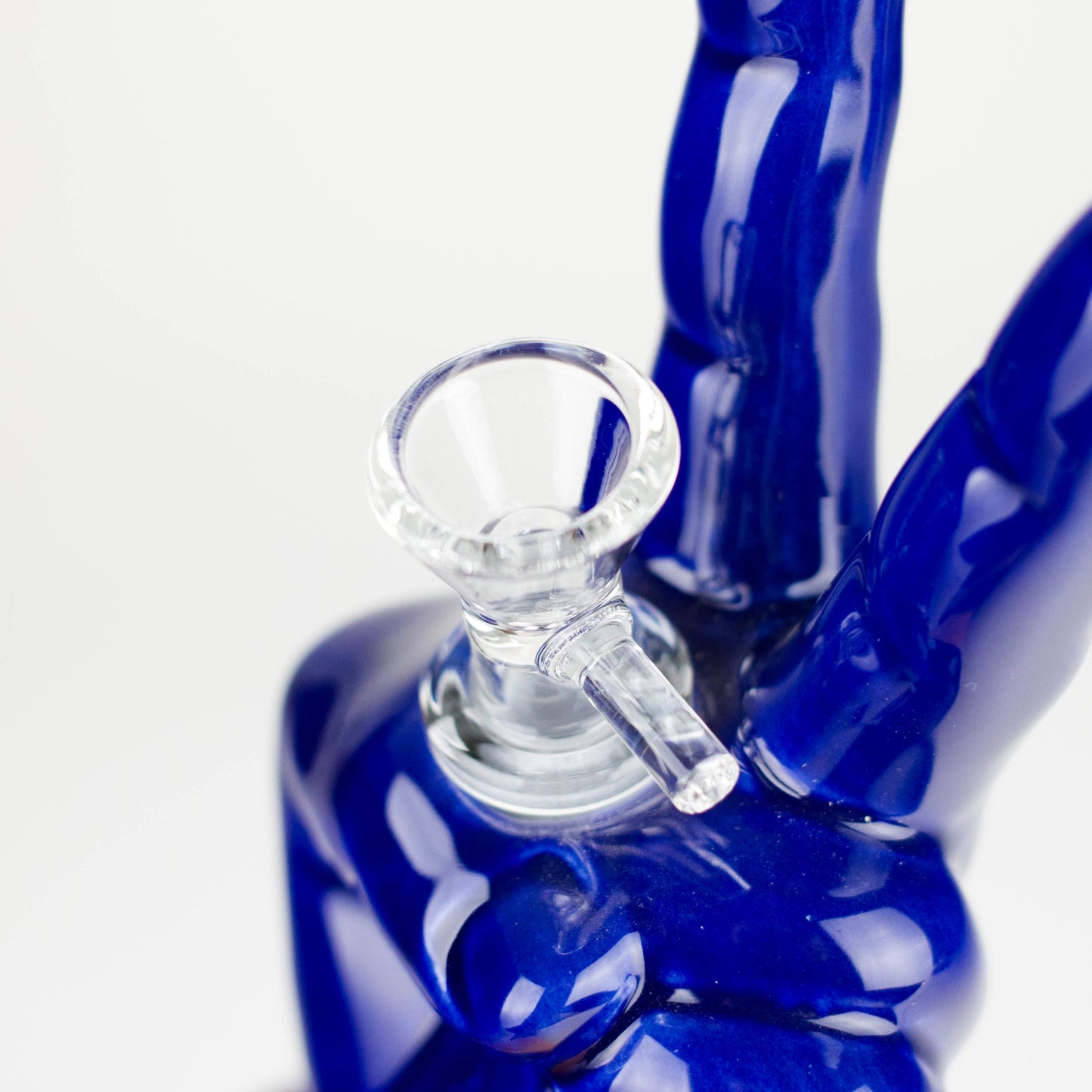 8" Vintage Blue Victory Hand Ceramic Bong – Retro Symbolic Design [ES091WP]