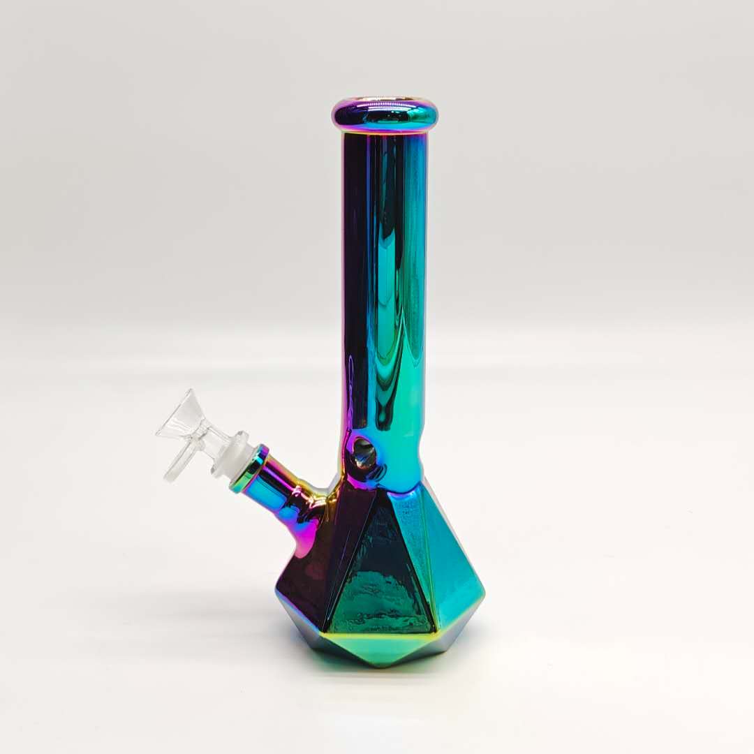 10" 4mm Electroplated Hexagon Base Glass Bong-Assorted Color
