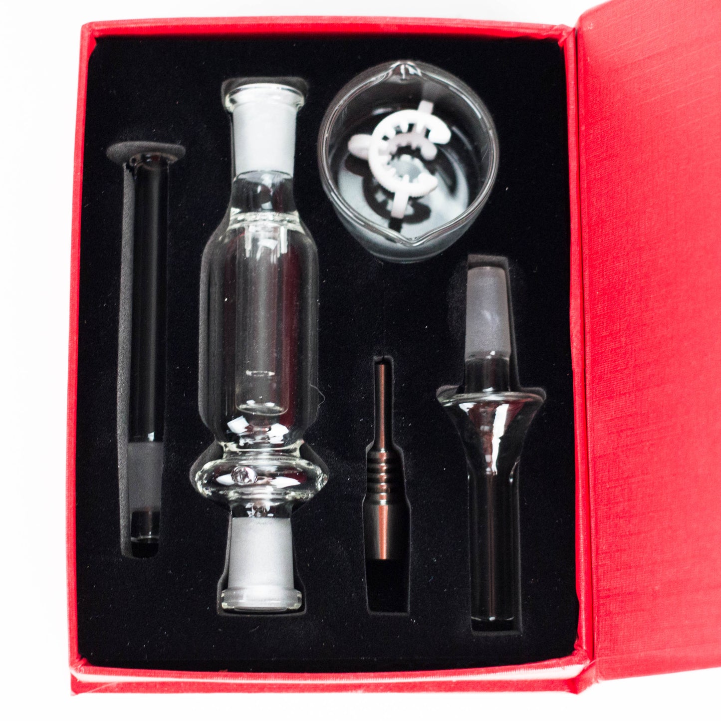 Glass Nectar Collector Kit with Titanium Tip – Complete Set in Premium Red Box