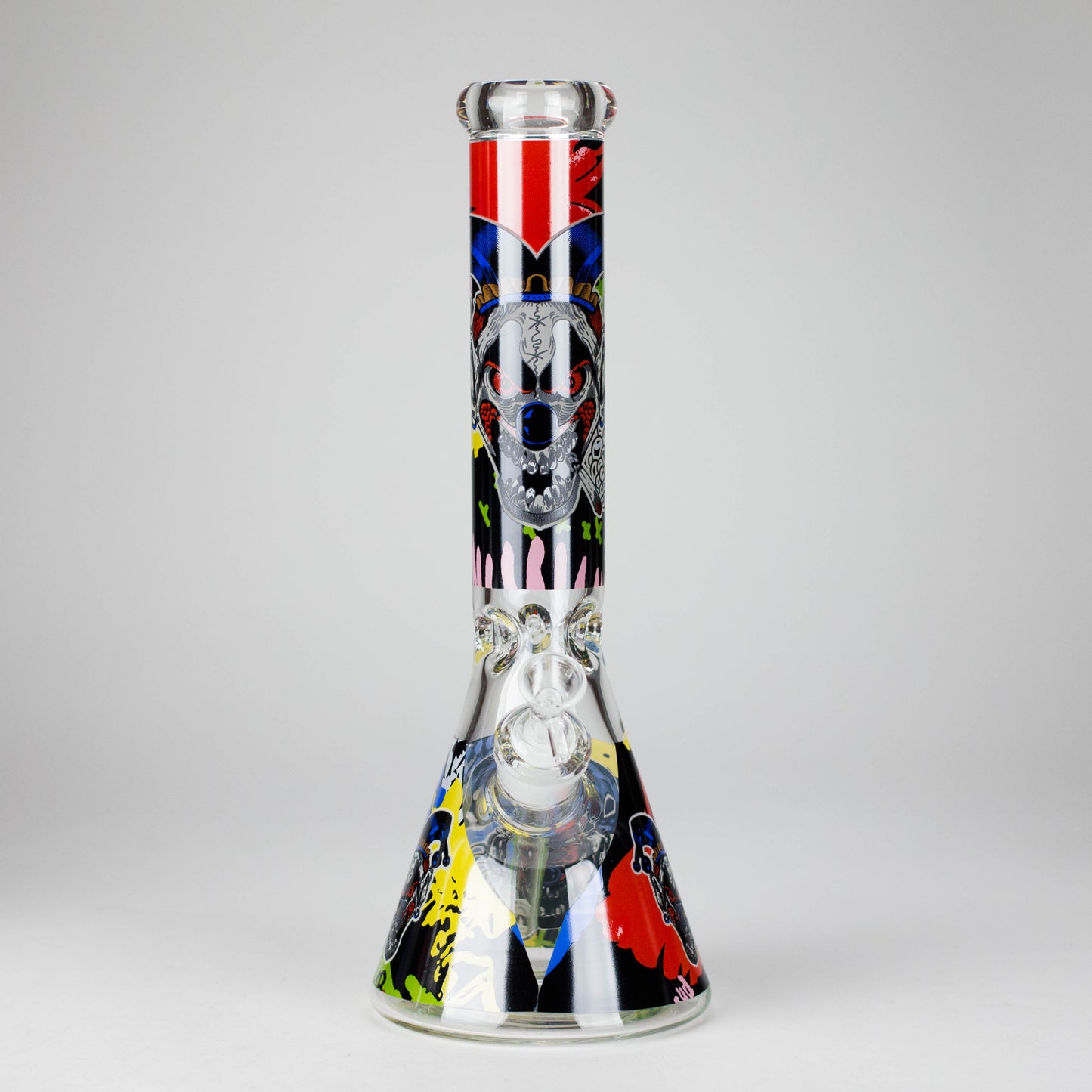 13.5" PsyClown Glass Bong – 7mm Thick Glass, Bold Psychedelic Clown Design
