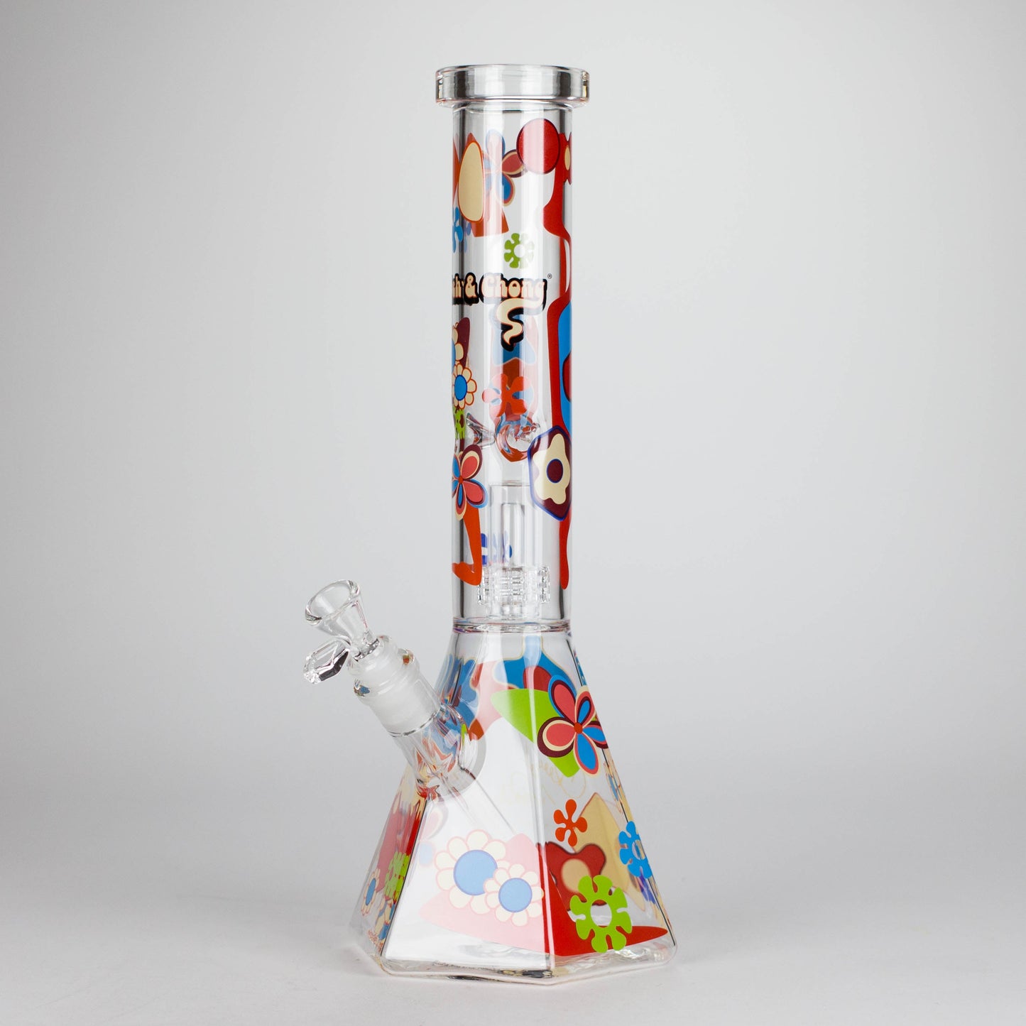 Cheech & Chong® Glass | 15" Tall Clear Power To The Flower Dual Chamber Hex Beaker Base Water Pipe