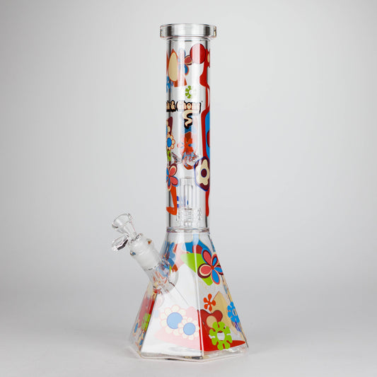Cheech & Chong® Glass | 15" Tall Clear Power To The Flower Dual Chamber Hex Beaker Base Water Pipe