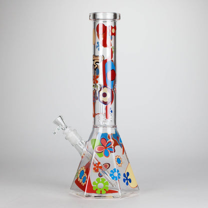 Cheech & Chong® Glass | 15" Tall Clear Power To The Flower Dual Chamber Hex Beaker Base Water Pipe