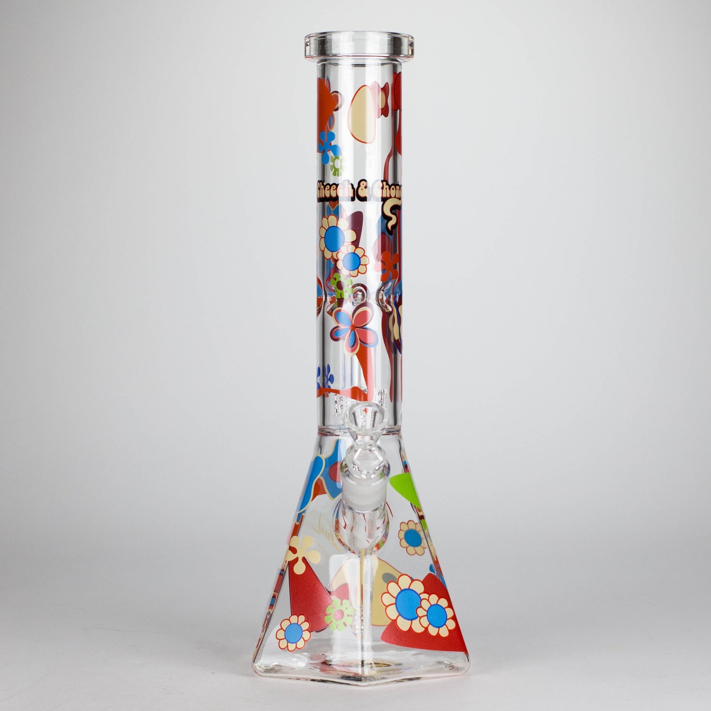 Cheech & Chong® Glass | 15" Tall Clear Power To The Flower Dual Chamber Hex Beaker Base Water Pipe
