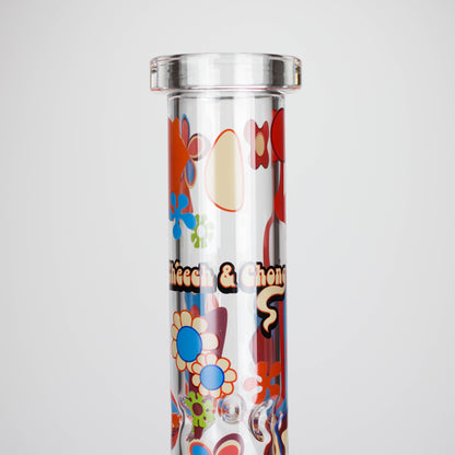 Cheech & Chong® Glass | 15" Tall Clear Power To The Flower Dual Chamber Hex Beaker Base Water Pipe