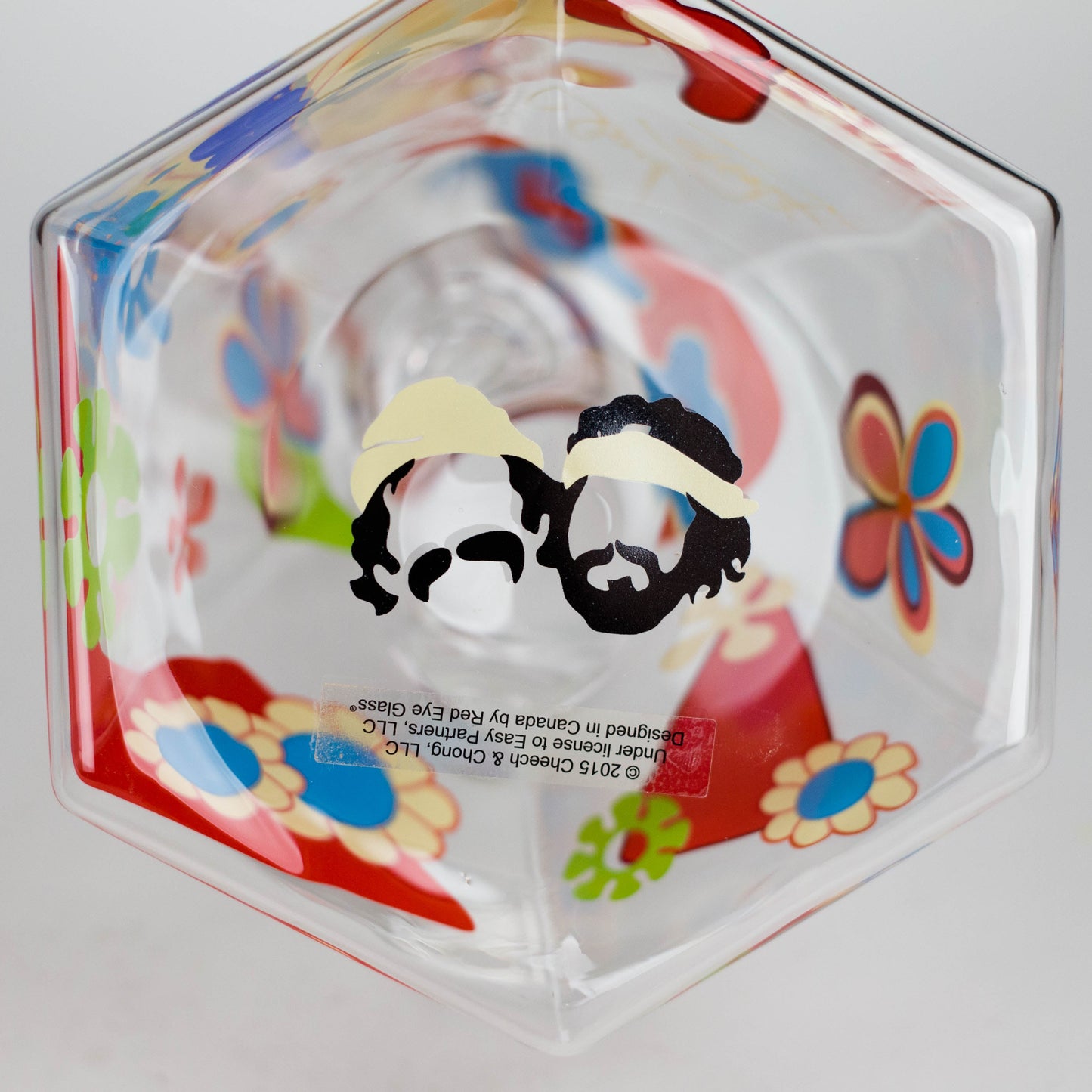 Cheech & Chong® Glass | 15" Tall Clear Power To The Flower Dual Chamber Hex Beaker Base Water Pipe