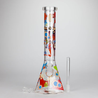 Cheech & Chong® Glass | 15" Tall Clear Power To The Flower Dual Chamber Hex Beaker Base Water Pipe