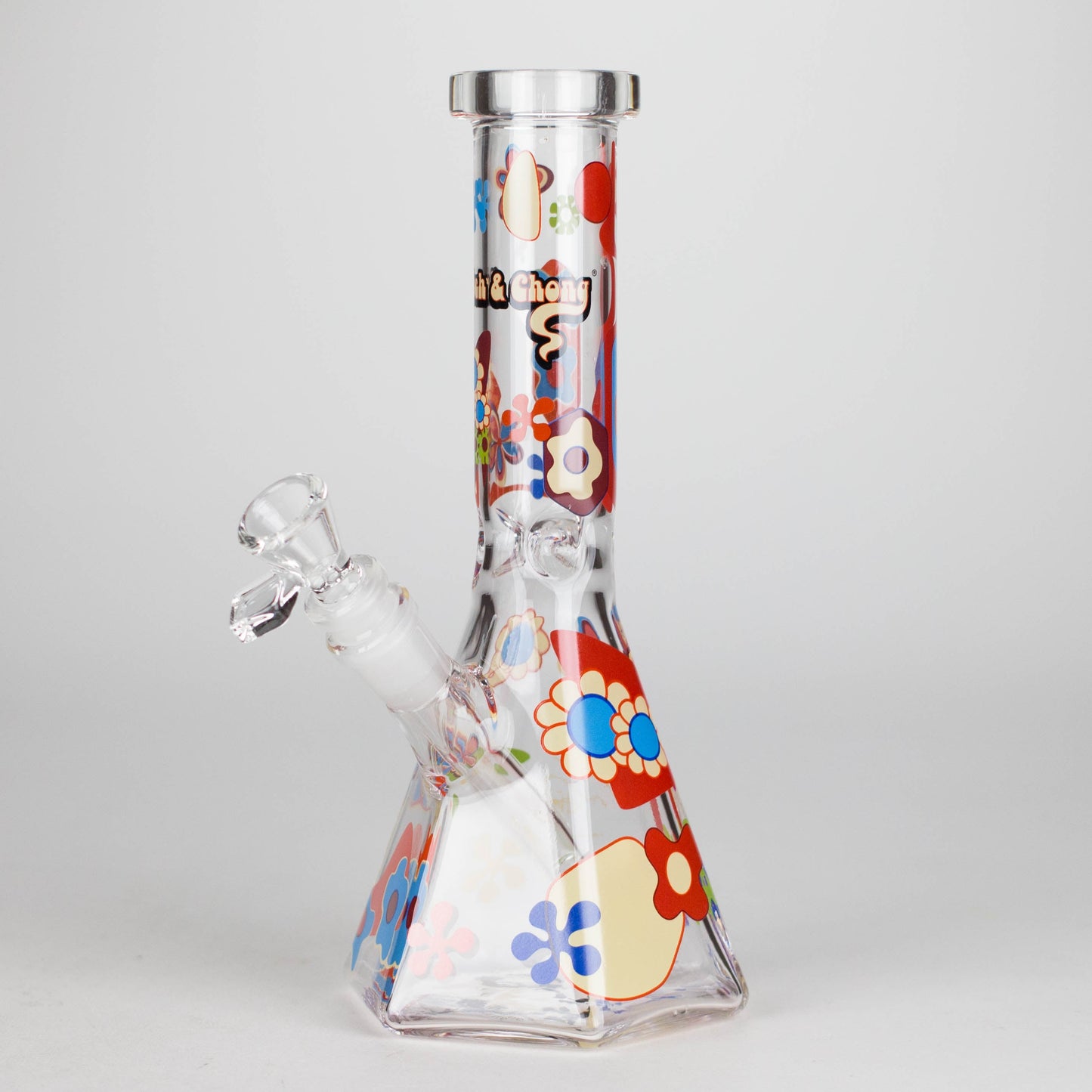 Cheech & Chong® Glass | 10" Tall Clear Power To The Flower Hex Beaker Base Water Pipe