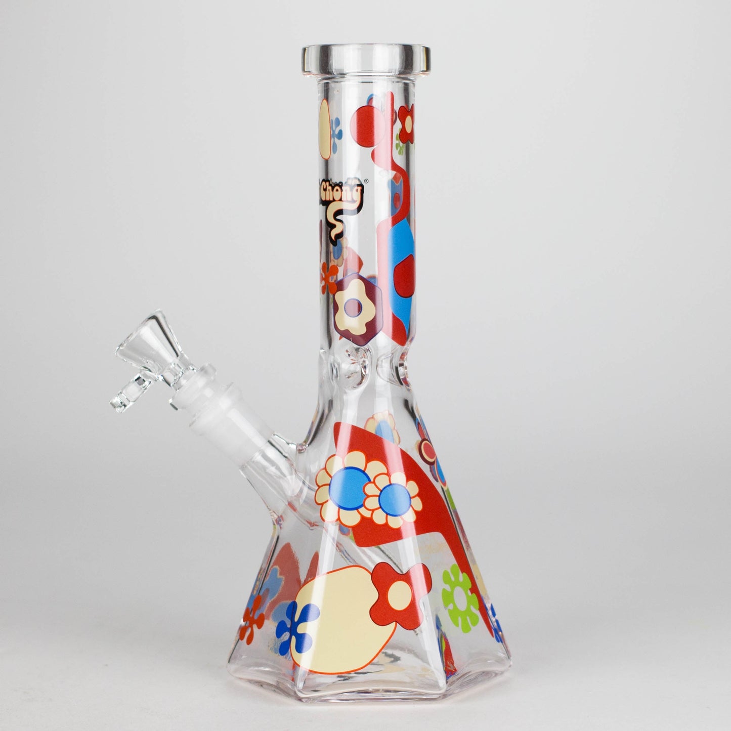Cheech & Chong® Glass | 10" Tall Clear Power To The Flower Hex Beaker Base Water Pipe