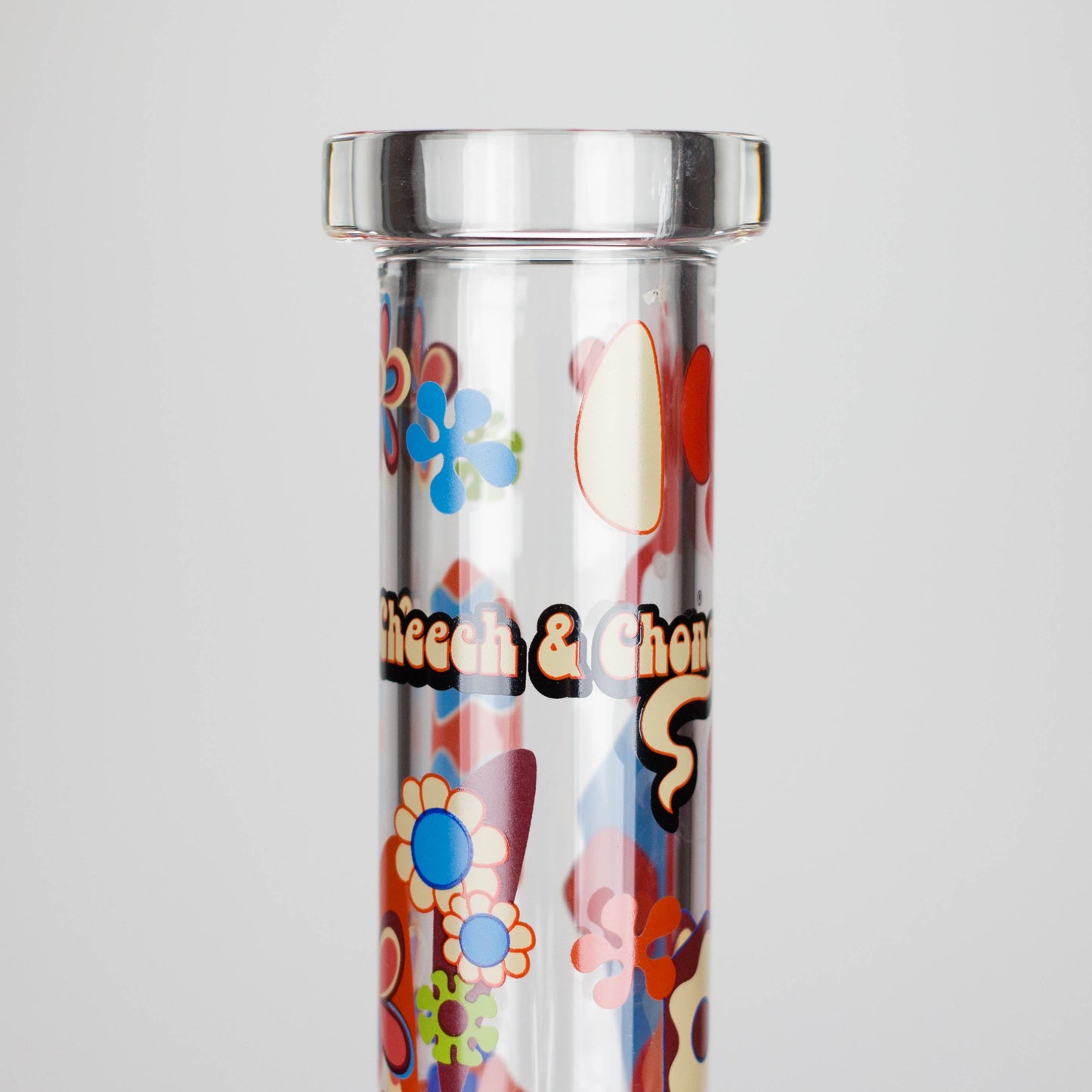 Cheech & Chong® Glass | 10" Tall Clear Power To The Flower Hex Beaker Base Water Pipe