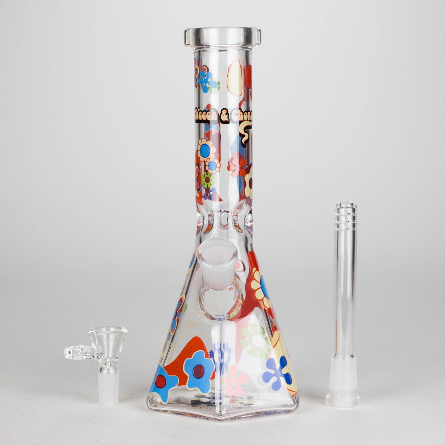 Cheech & Chong® Glass | 10" Tall Clear Power To The Flower Hex Beaker Base Water Pipe