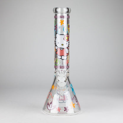 14" 7mm Glass Beaker Bong with Kitty Design and Ice Catcher