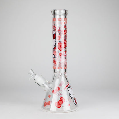 14" 7mm Glass Beaker Bong with Kitty Design and Ice Catcher