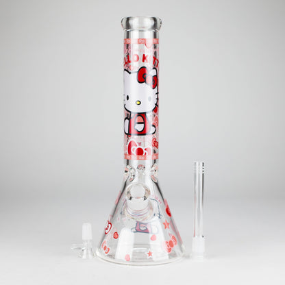 14" 7mm Glass Beaker Bong with Kitty Design and Ice Catcher