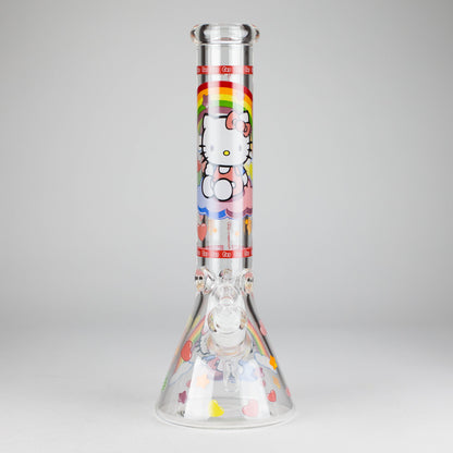 14" 7mm Glass Beaker Bong with Kitty Design and Ice Catcher