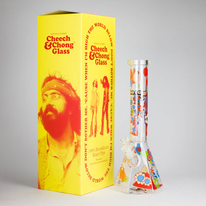 Cheech & Chong® Glass | 15" Tall Clear Power To The Flower Dual Chamber Hex Beaker Base Water Pipe