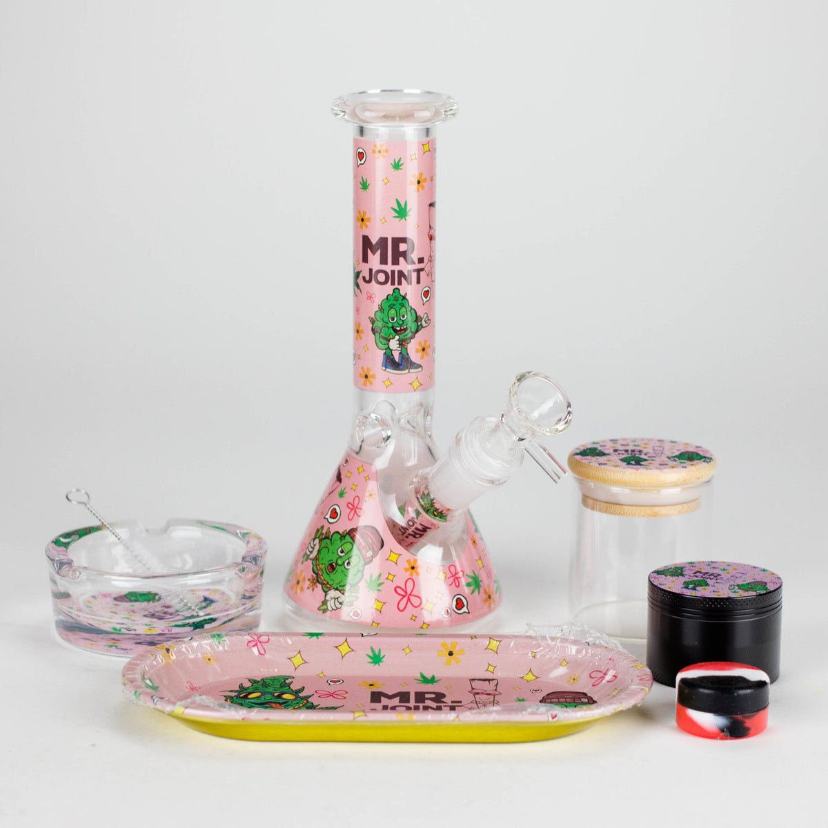 10-in-1 Smoke Set Complete Smoking Kit with 8" Glass Bong-MJ/420