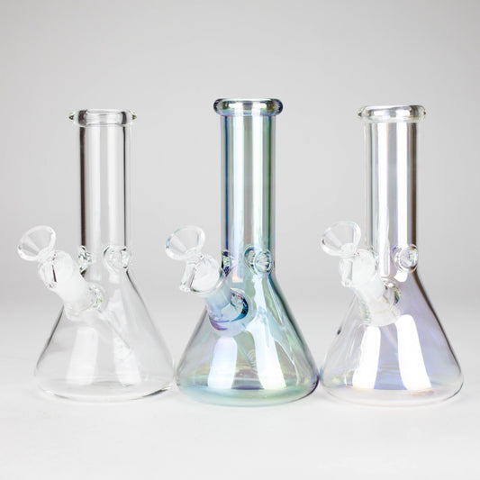 8" Electroplate Glass Beaker Bong – 5mm Thick | Ice Catcher | 3-Piece Set