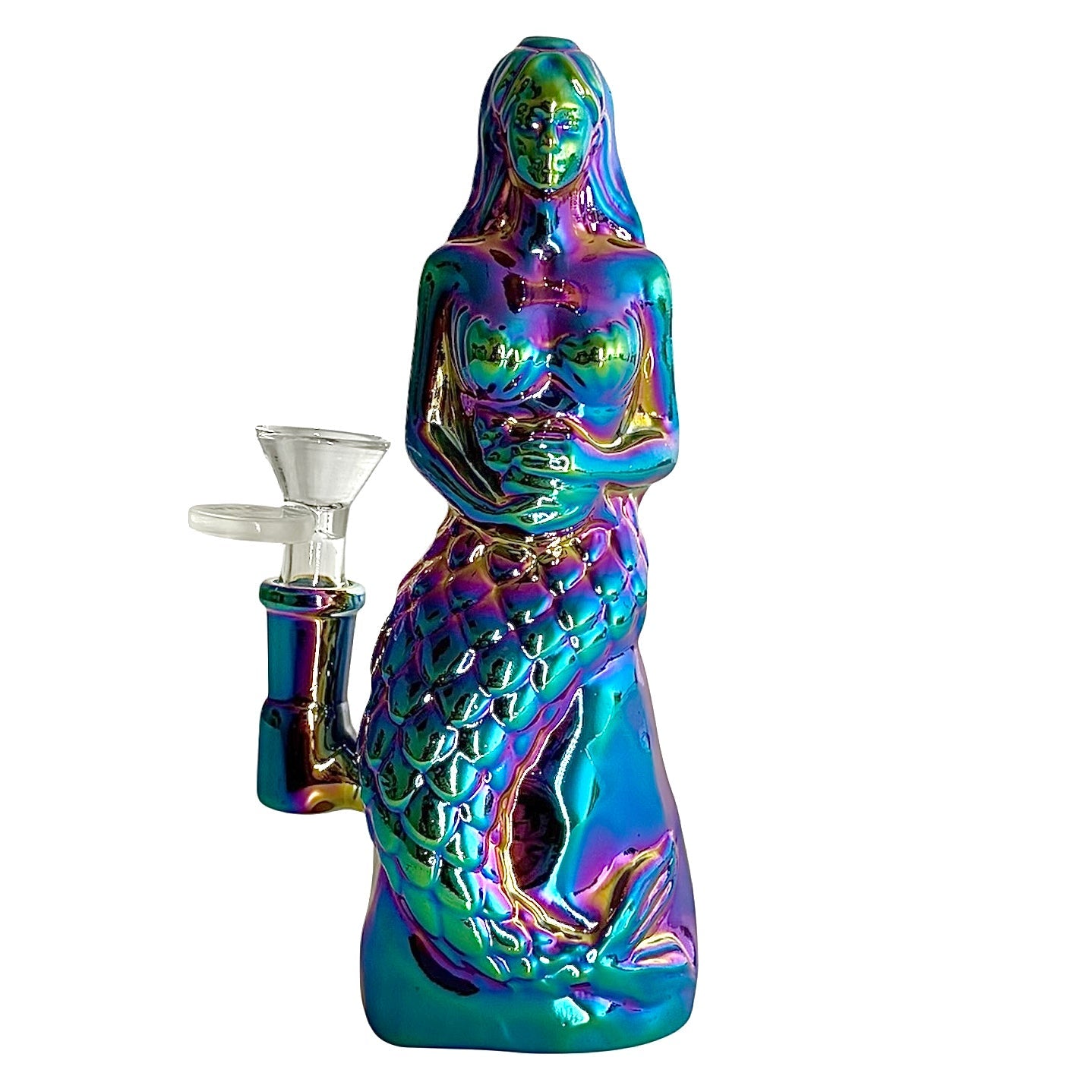 7" Mermaid Design Electroplate Glass Bong – Compact & Stemless