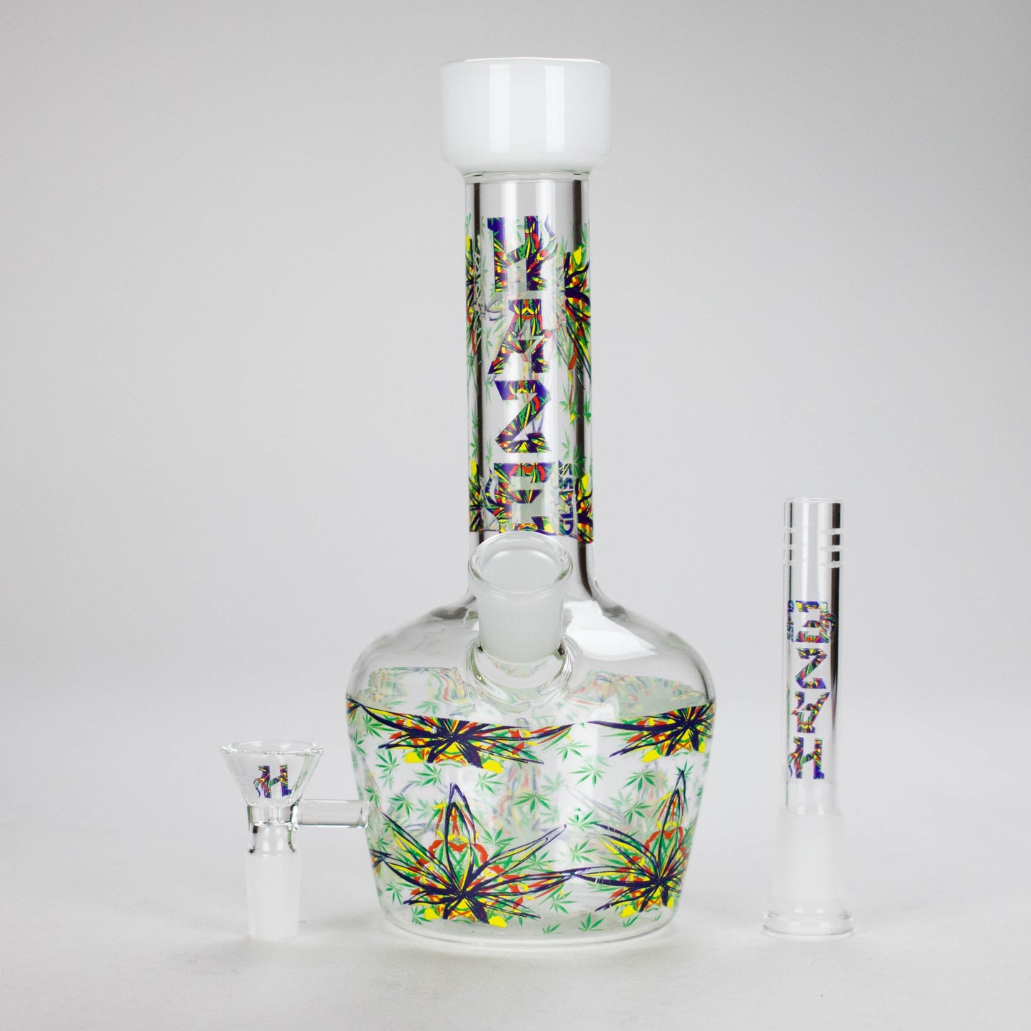 Haze | 9″ Leaves Dome Beaker Glass Bong – White (Mini-O)