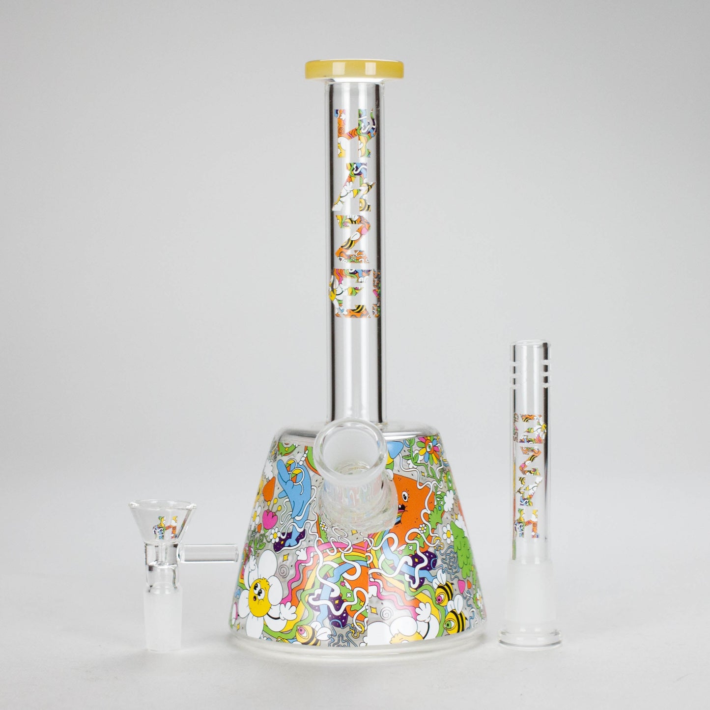 Haze | 9″ Lab Flower Beaker Glass Bong – Jade Yellow (Mini-Q)